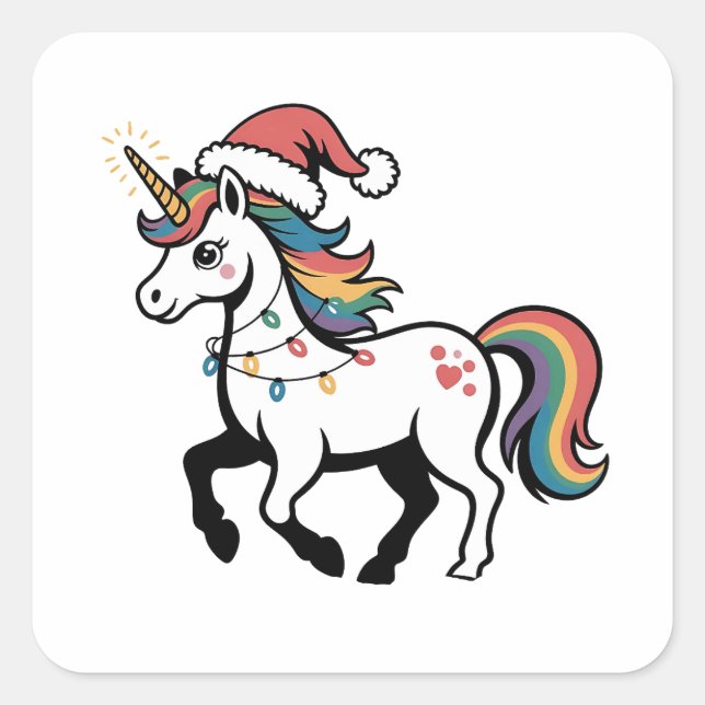 Niedliches Einhorn Hirschrecken Weihnachtslicht So Quadratischer Aufkleber (Vorderseite)