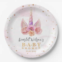 Niedliches Einhorn Horn Baby Dusche Gold Glitzer Pappteller