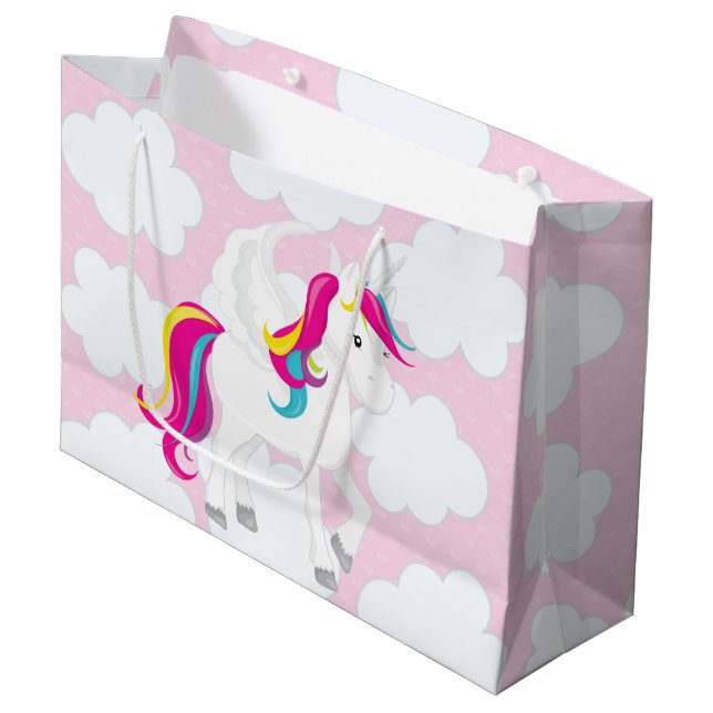 Niedliches Einhorn im Beutelwolken-Party Große Geschenktüte (Vorderseite Schrägansicht)