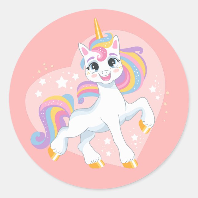 Niedliches Einhorn im Herzen Runder Aufkleber (Vorderseite)