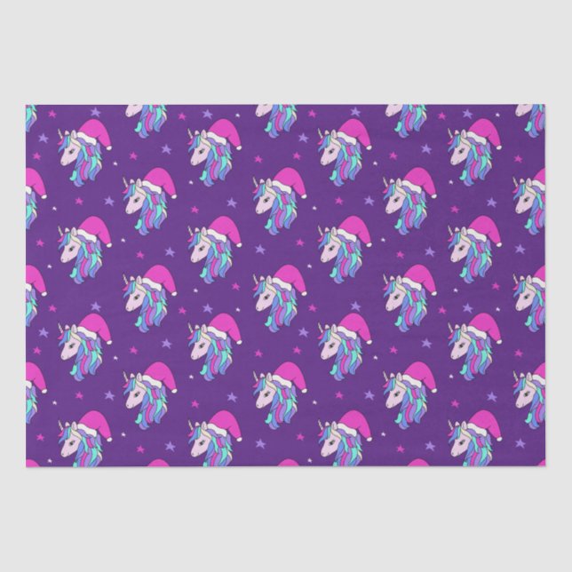 Niedliches Einhorn in hellrosa Weihnachtsmannmütze Seidenpapier (Vorderseite)