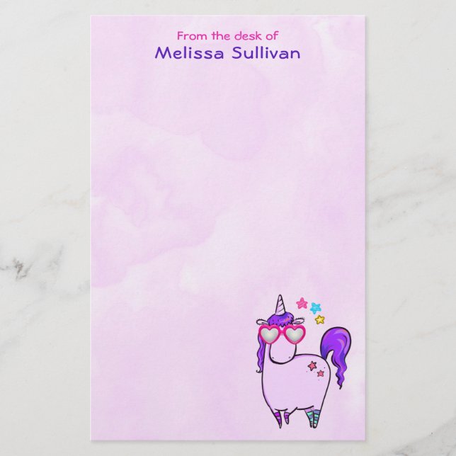 Niedliches Einhorn in Herz-Shaped-Brille Briefpapier (Vorderseite)