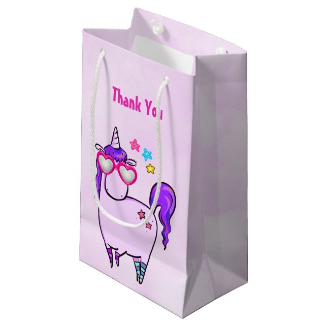 Niedliches Einhorn in Herz-Shaped Brille Danke Kleine Geschenktüte (Vorderseite Schrägansicht)