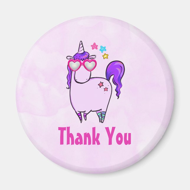 Niedliches Einhorn in Herz-Shaped Brille Danke Magnet (Vorne)