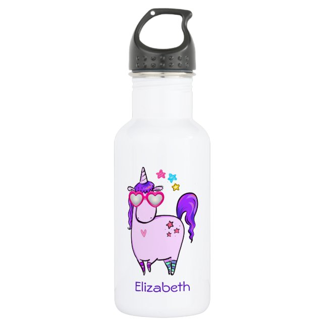 Niedliches Einhorn in Herz-Shaped-Brille Edelstahlflasche (Vorderseite)
