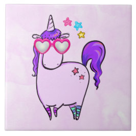 Niedliches Einhorn in Herz-Shaped-Brille Fliese