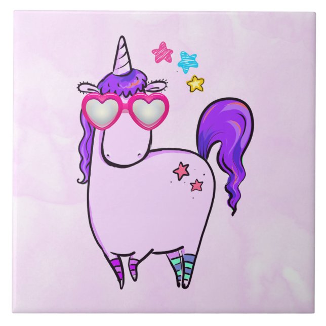 Niedliches Einhorn in Herz-Shaped-Brille Fliese (Vorderseite)