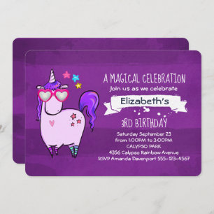 Niedliches Einhorn in Herz-Shaped Brille Geburtsta Einladung