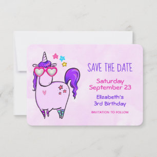 Niedliches Einhorn in Herz-Shaped Brille Geburtsta Save The Date