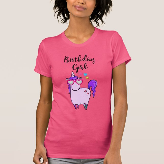 Niedliches Einhorn in Herz-Shaped Brille Geburtsta T-Shirt (Vorderseite)