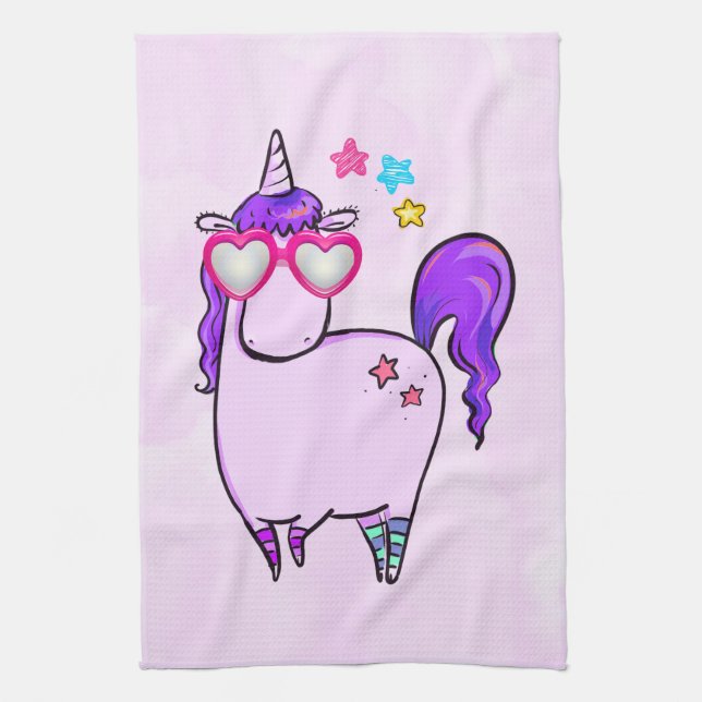 Niedliches Einhorn in Herz-Shaped-Brille Geschirrtuch (Vertikal)
