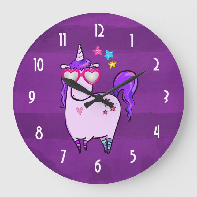 Niedliches Einhorn in Herz-Shaped-Brille Große Wanduhr (Vorderseite)