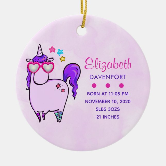 Niedliches Einhorn in Herz-Shaped-Brille Keramik Ornament (Vorne)