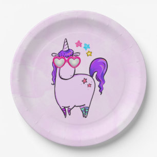 Niedliches Einhorn in Herz-Shaped-Brille Pappteller