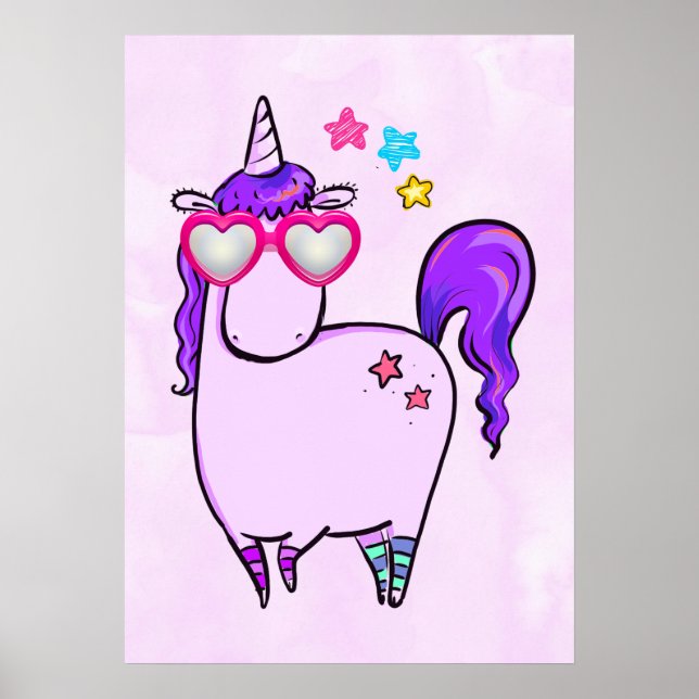 Niedliches Einhorn in Herz-Shaped-Brille Poster (Vorne)