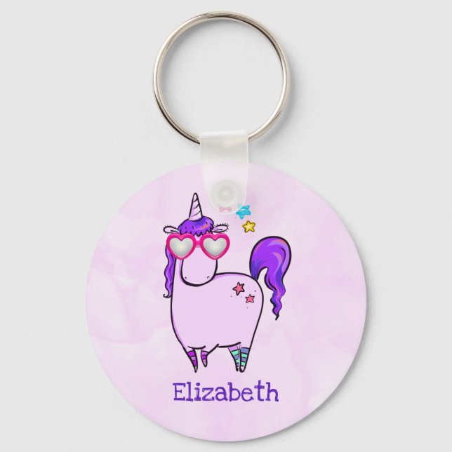 Niedliches Einhorn in Herz-Shaped-Brille Schlüsselanhänger (Vorderseite)