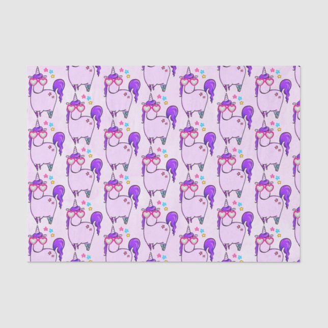 Niedliches Einhorn in Herz-Shaped-Brille Seidenpapier (Vorderseite)