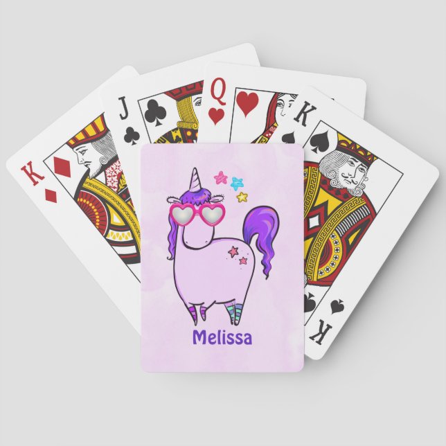 Niedliches Einhorn in Herz-Shaped-Brille Spielkarten (Rückseite)