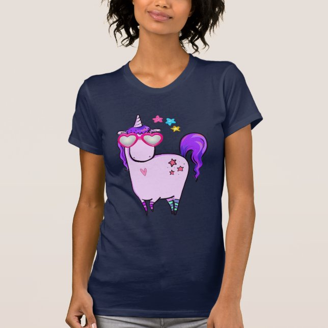 Niedliches Einhorn in Herz-Shaped-Brille T-Shirt (Vorderseite)