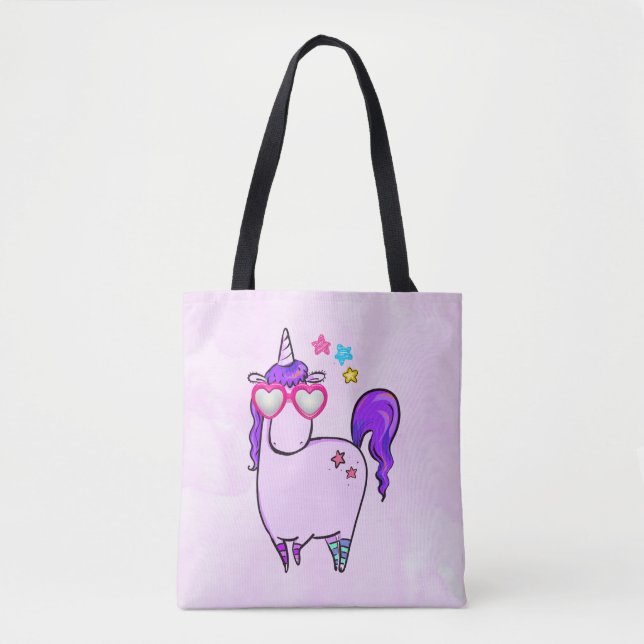 Niedliches Einhorn in Herz-Shaped-Brille Tasche (Vorderseite)