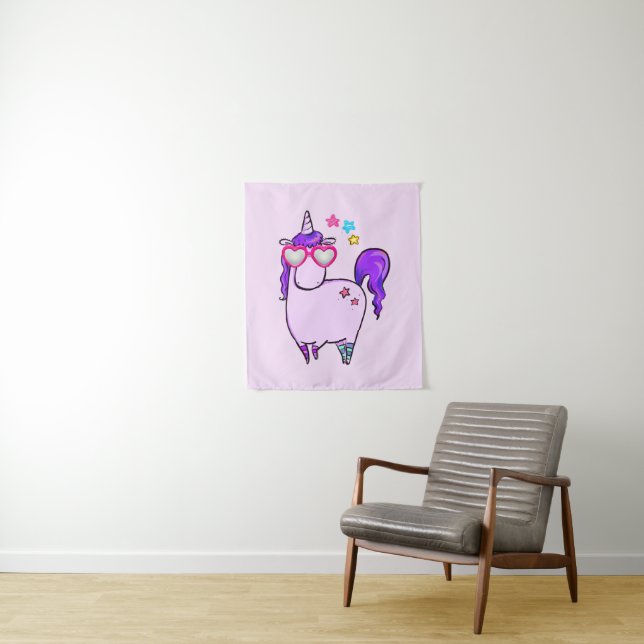 Niedliches Einhorn in Herz-Shaped-Brille Wandteppich (Beispiel)