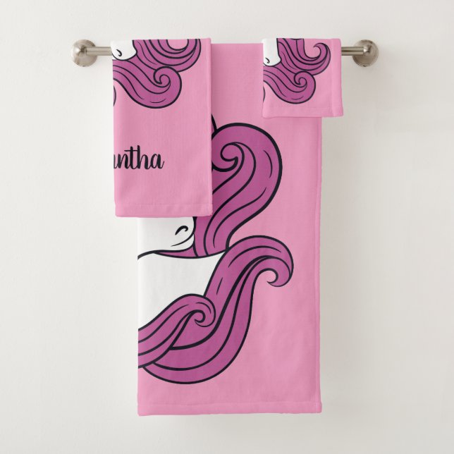 Niedliches Einhorn individuelle Name & Farbtuch Se Badhandtuch Set (Insitu)