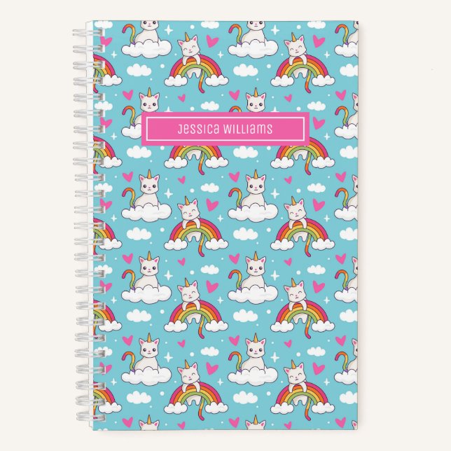 Niedliches Einhorn Katzenrutsche Herzmuster Custom Notizbuch (Vorderseite)