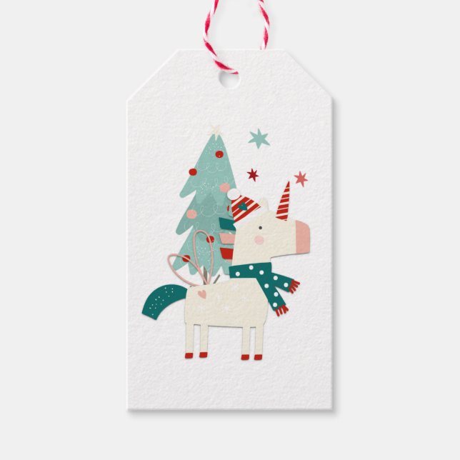 Niedliches Einhorn Kindername Liebe Weihnachten Geschenkanhänger (Vorderseite)