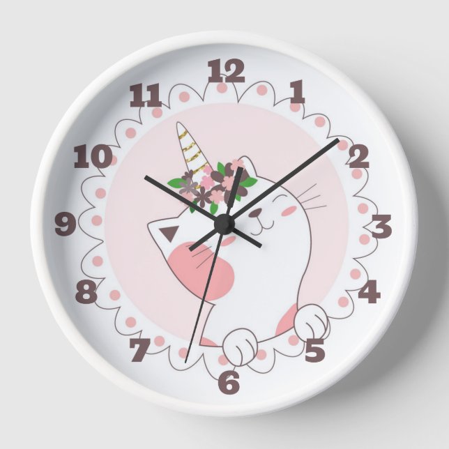 Niedliches Einhorn Kitten Uhr (Vorderseite)