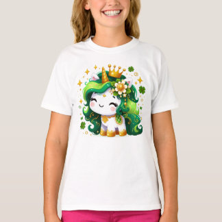 Niedliches Einhorn Kleeblatt St Patricks Day Girls T-Shirt