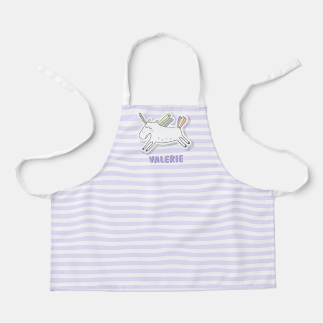 Niedliches Einhorn - Lavendel Stripte Kinder Schür Schürze (Vorderseite)