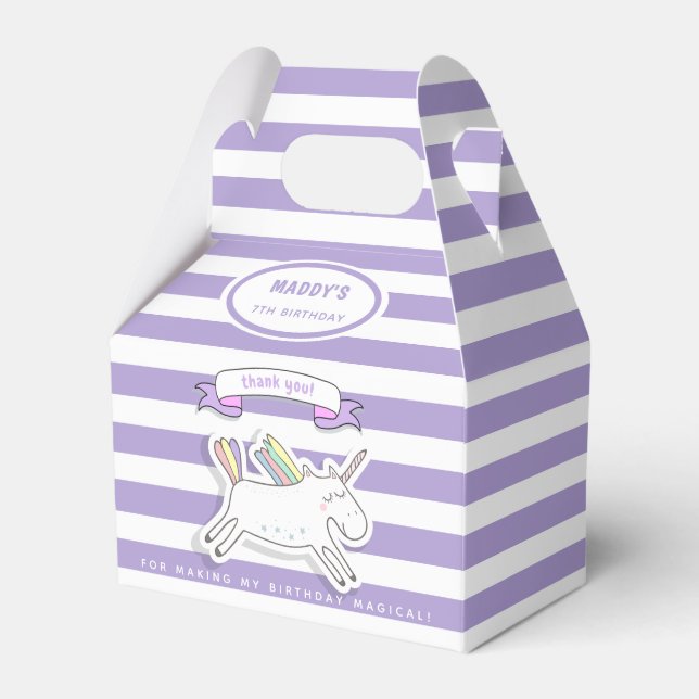 Niedliches Einhorn - Lila gestreifter Kindergeburt Geschenkschachtel (Vorderseite)