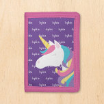 Niedliches Einhorn Lila Personalisiert Kids Name Trifold Geldbörse<br><div class="desc">Niedliches personalisiertes Mädchen lila Einhorntasche mit einem modernen Script-Schriftart. Sie können Ihren gewünschten Schriftart auswählen oder die Hintergrundfarbe mit den Online-Vorlagenwerkzeugen ändern.</div>