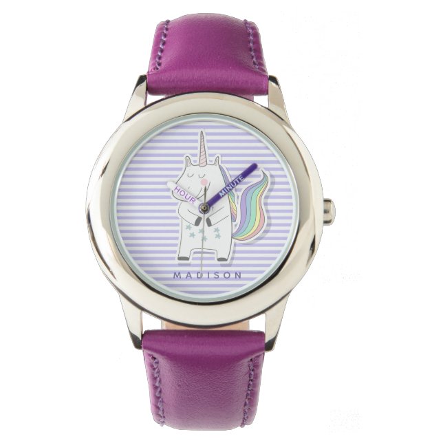 Niedliches Einhorn - Lilac Streifen Armbanduhr (Vorderseite)