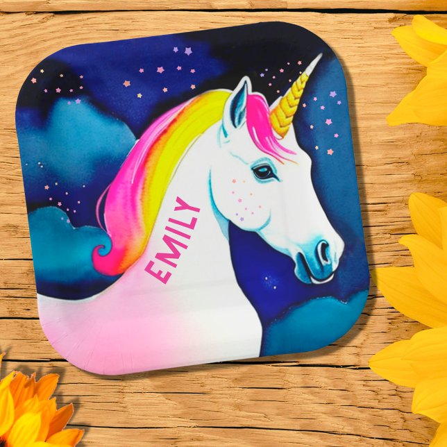 Niedliches Einhorn Magical Star Girl Name Geburtst Pappteller (Von Creator hochgeladen)