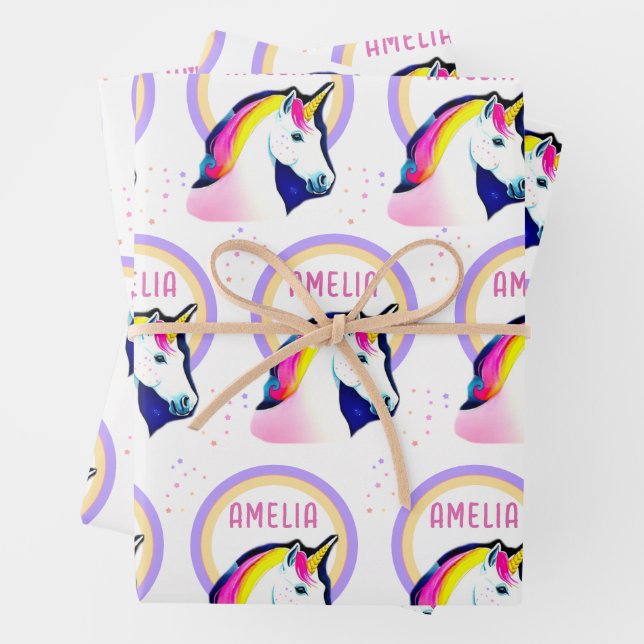 Niedliches Einhorn Magische Sterne Mädchen Geburts Geschenkpapier Set (Beispiel)