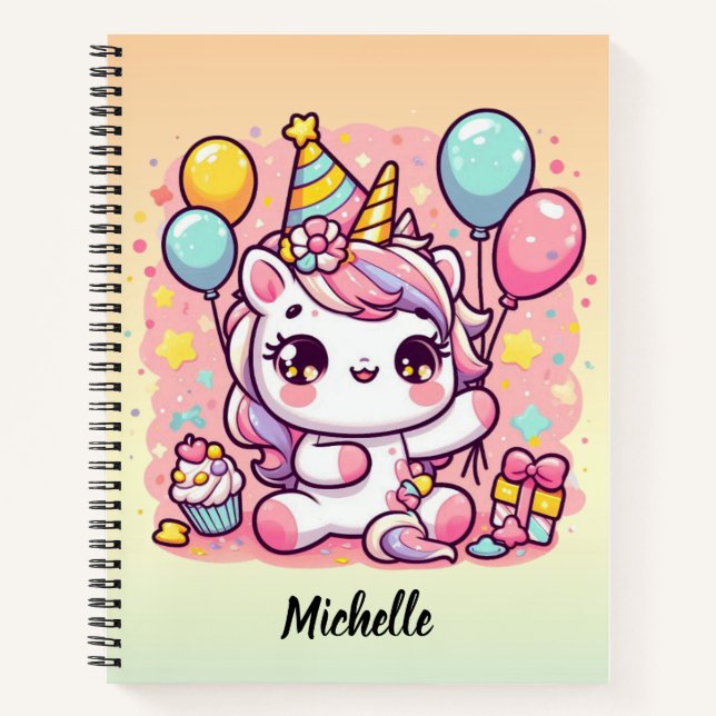 Niedliches Einhorn mit Balloons Notizbuch (Vorderseite)