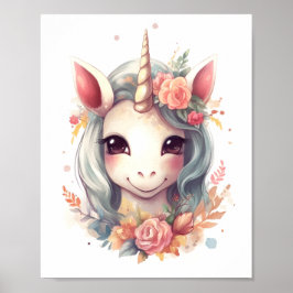 Niedliches Einhorn mit Blume-Portrait Poster