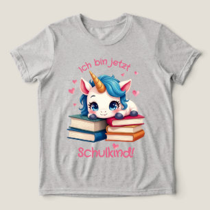Niedliches Einhorn mit Büchern - Schulkind Tri-Blend Shirt