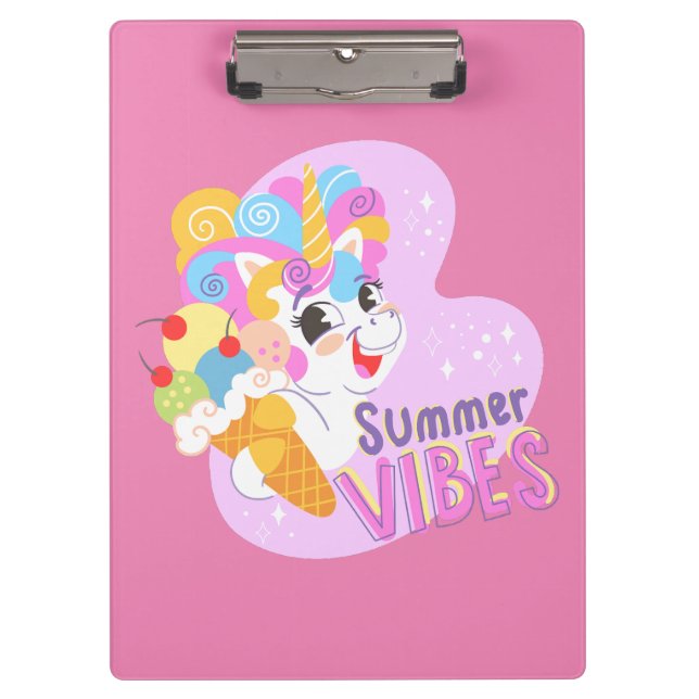 Niedliches Einhorn mit Eis Klemmbrett (Vorderseite)