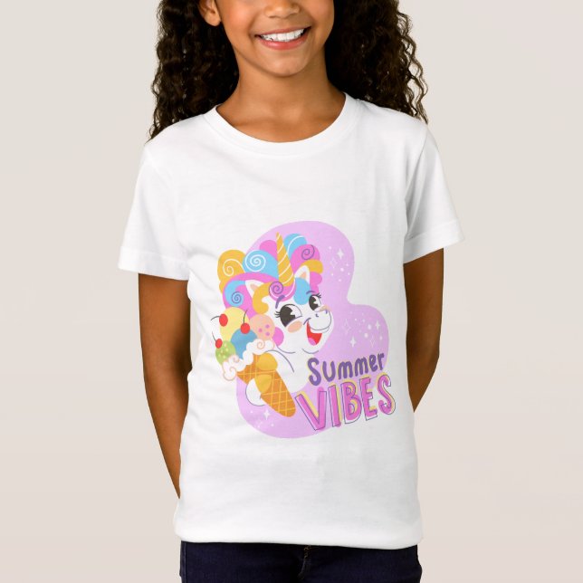 Niedliches Einhorn mit Eis T-Shirt (Vorderseite)