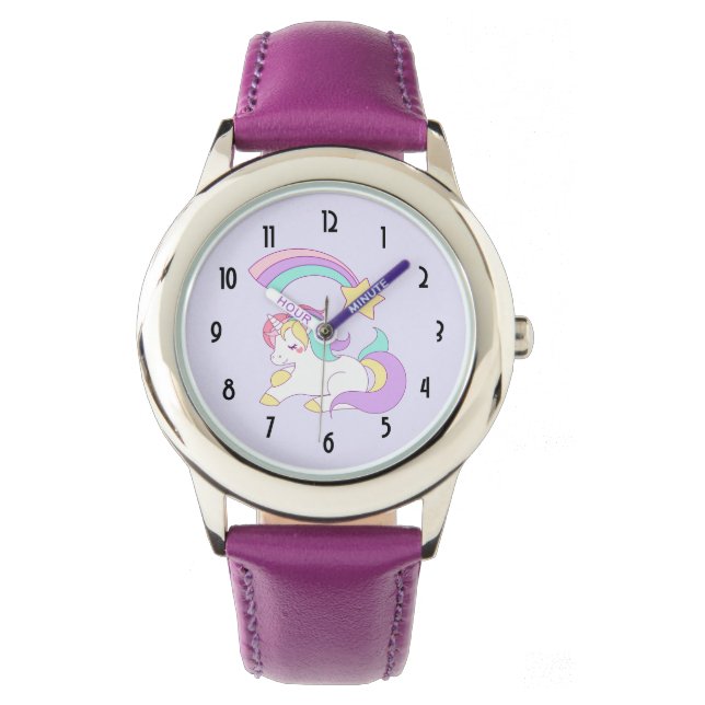 Niedliches Einhorn mit farbenfrohen Shooting Star Armbanduhr (Vorderseite)