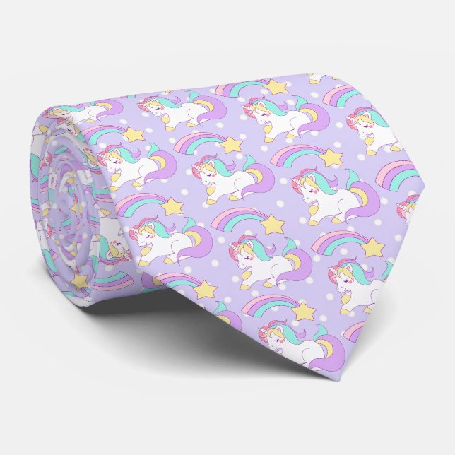 Niedliches Einhorn mit farbenfrohen Shooting Star Krawatte (Gerollt)