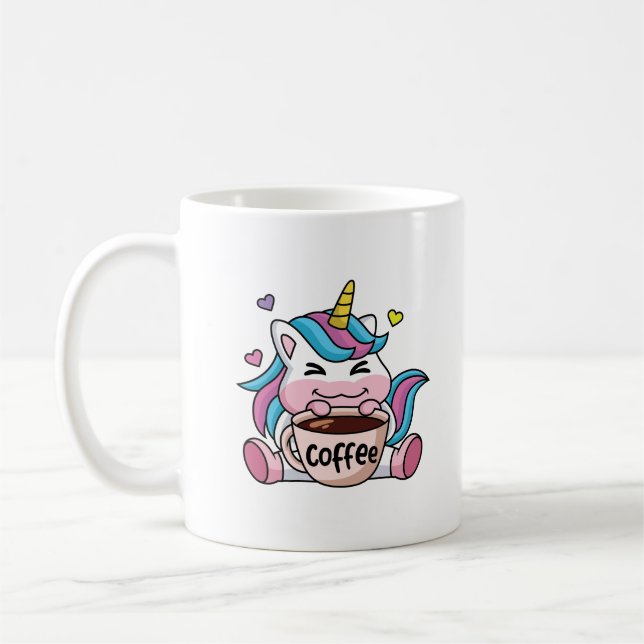 Niedliches Einhorn mit Kaffee Kaffeetasse (Links)
