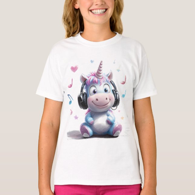 Niedliches Einhorn mit Kopfhörer-T - Shirt (Vorderseite)
