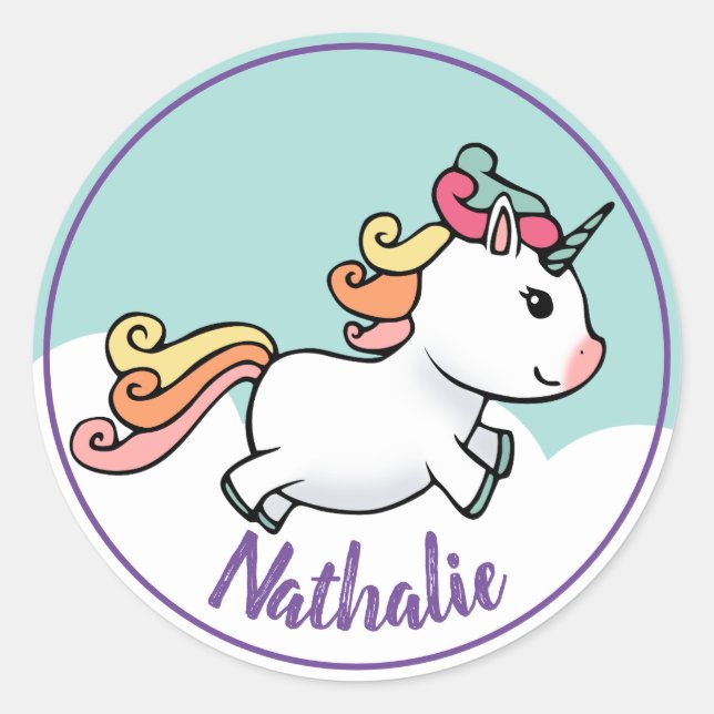 Niedliches Einhorn mit Namen Runder Aufkleber (Vorderseite)