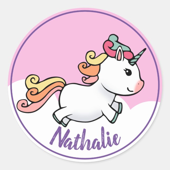 Niedliches Einhorn mit Namen Runder Aufkleber (Vorderseite)