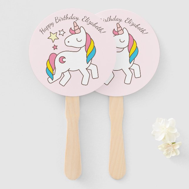 Niedliches Einhorn mit Niedlichen Sternen Geburtst Fächer (Vorne und Hinten)