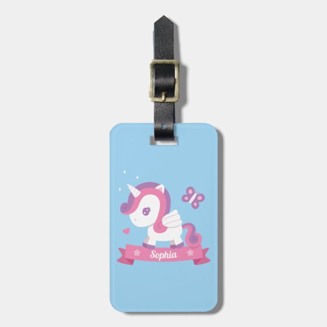 Niedliches Einhorn mit Personalisierter Gepäckmark Gepäckanhänger (Vorderseite vertikal)