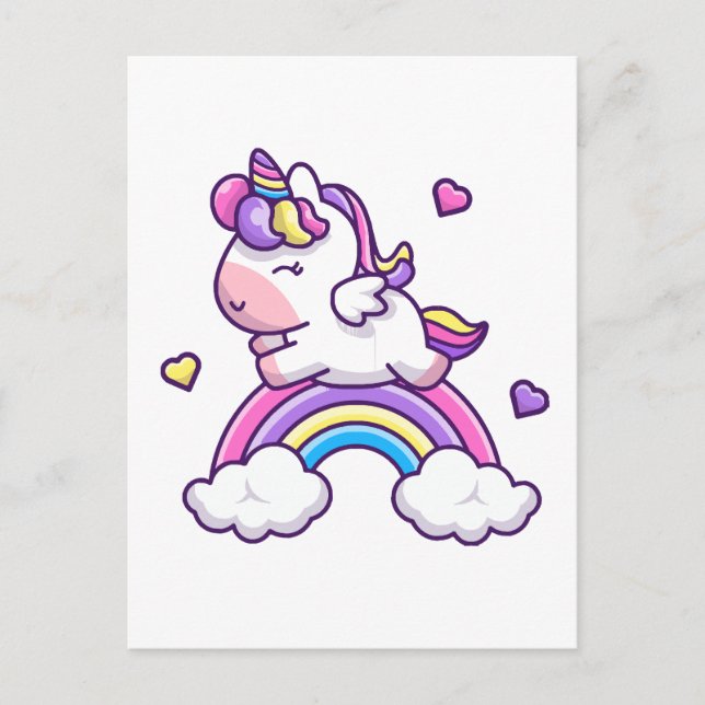 Niedliches Einhorn mit Regenbogen-Cartoon Postkarte (Vorderseite)
